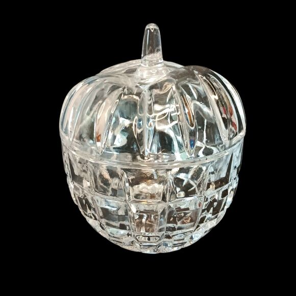 Clear Glass Pumpkin Jar Trinket Dish With Lid Fall Autumn Halloween 4" x 3.5" - Picture 1 of 6